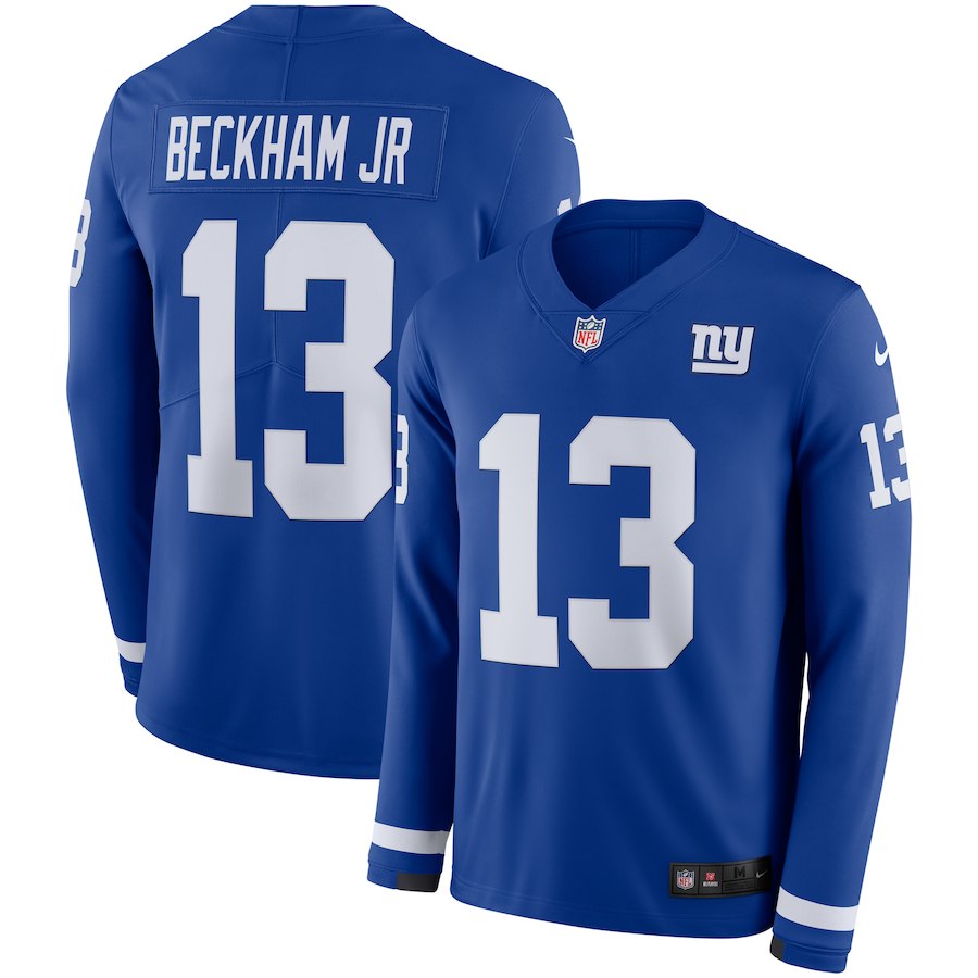 Men New York Giants #13 Beckham Jr blue Limited NFL Nike Therma Long Sleeve Jersey->women nfl jersey->Women Jersey